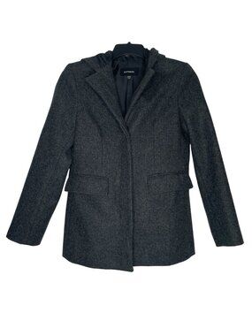 Express Womens Wool Blend Coat Size 7 / 8 Medium Hooded Pockets Lined Gray